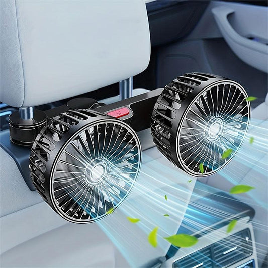 🌞 50% KORTING🔥 USB-ventilator voor in de auto met twee ventilatorkoppen, 3 snelheden, 360° draaibaar