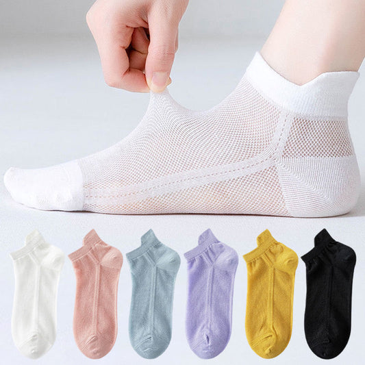 Set van 6 unisex ultradunne, ademende, lage enkelsokken van mesh.