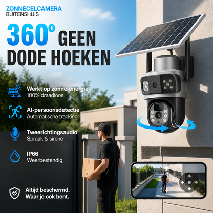 Draadloze beveiligingscamera’s voor buiten op zonne-energie met dubbele len