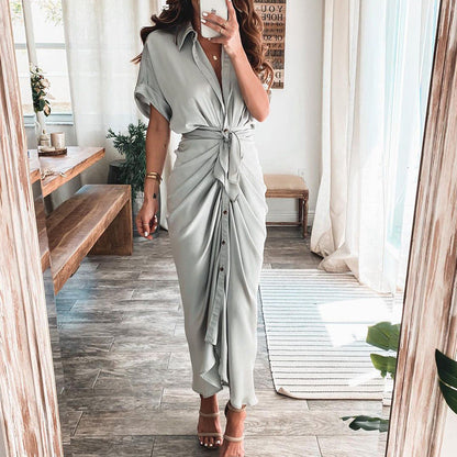 💖Dames Satijnen Button Down Jurk