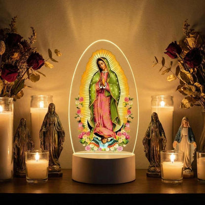 🙏Inspirerend LED-nachtlampje van acryl met religieus thema✝️Gebedslamp met afbeelding van de Maagd Maria