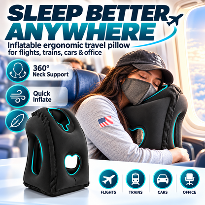 😴 TIJDELIJK 50% KORTING! ✈️ Ergonomisch opblaasbaar reiskussen met uitsparing – PVC met flocklaag, snel op te blazen, inclusief opberghoes ✨