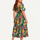 ⏰Zomeruitverkoop 50% KORTING 💃Gebloemde midi-jurk met gesmockte vierkante hals en zakken