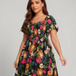 ⏰Zomeruitverkoop 50% KORTING 💃Gebloemde midi-jurk met gesmockte vierkante hals en zakken