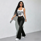 Chique tanktop met strasssteentjes en flared jeans, tweedelige set