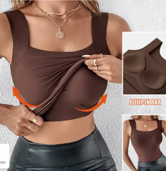 🔥🎁Vrouwen Thermisch Tanktop met U-hals en met Ingebouwde Bh