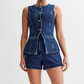 💕HETE AANBIEDING - GRATIS VERZENDING💕 Casual tweedelig denim set voor dames: mouwloze top en short
