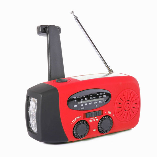 📻 50% korting! ☀️ Noodradio – Werkt op zonne-energie en met een handslinger, oplaadbaar via USB, met weeralarmfunctie, duurzaam en geschikt voor buitengebruik en noodsituaties 🔋