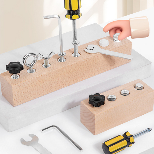 🧸 50% korting! 🧱 Montessori houten speelgoed – Houten plank met schroeven en schroevendraaier, ter ontwikkeling van de fijne motoriek en praktische leervermogen 🔩