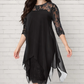 Elegante jurk met hoge en lage zoom en kanten overlay voor dames