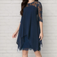 Elegante jurk met hoge en lage zoom en kanten overlay voor dames