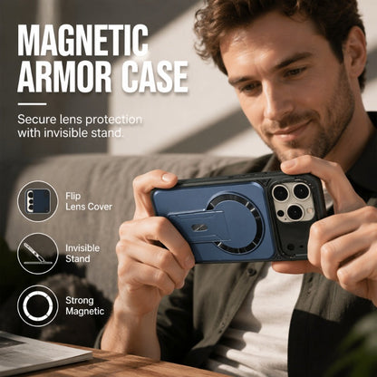 ✨ Eén hoesje, drie upgrades – magnetisch, opklapbare lensbescherming en een compacte standaard. Geschikt voor iPhone 13-17. Verzending vanuit het VK