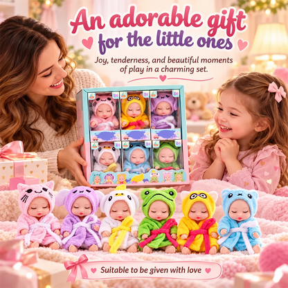 🎁Nu 50% Korting! Mini Reborn Babypoppen Set – Levensechte Mini Poppen met Schattige Dierenbadjasjes, Perfect Cadeau voor Kinderen