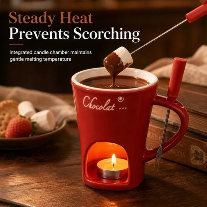 🎄Keramische Fondue Mok voor Chocolade en Kaas | Inclusief Vork