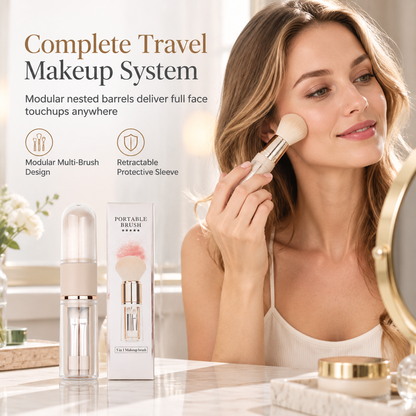 💄 1+1 GRATIS – Compacte 5-in-1 Make-up Kwastenset | Met Poederkwast en Siliconen Lipkwast, Ideaal voor Onderweg