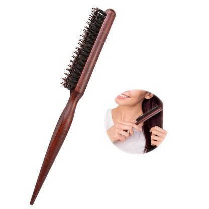 📢📢 50% KORTING 💁 Stylingborstel met haren – Houten steel (puntmodel) voor nauwkeurig scheiden, gladmaken en volume bij de haaraanzet