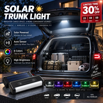 🔆 Solar LED-kofferbakverlichting voor auto's – Automatische sensor, draadloos, 6 kleuren, voor SUV's en voertuigen